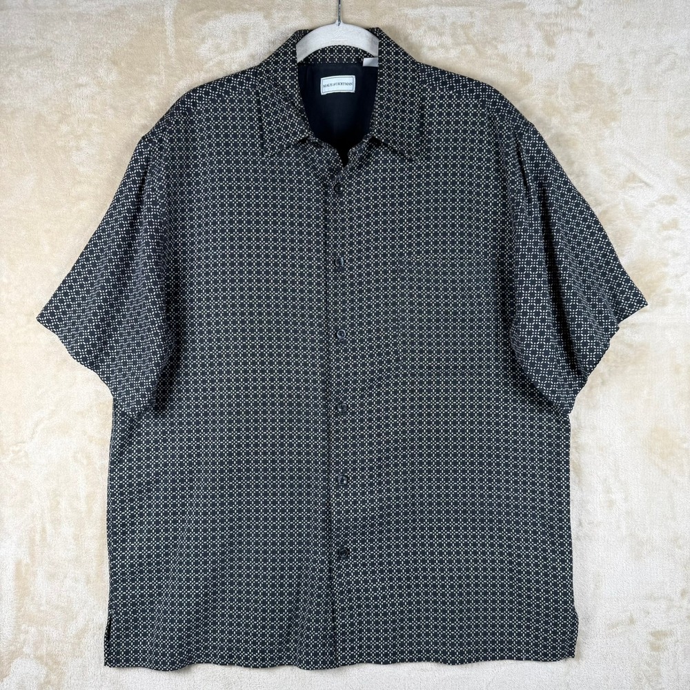 Maus & Hoffman Mens 100% Silk Short Sleeve Button Up Shirt Black Geometric Med M